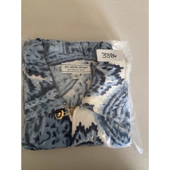 St. John Jacket Sport Women's Medium P Made in USA Cotton Blue Paisley Full Zip - Picture 13 of 13